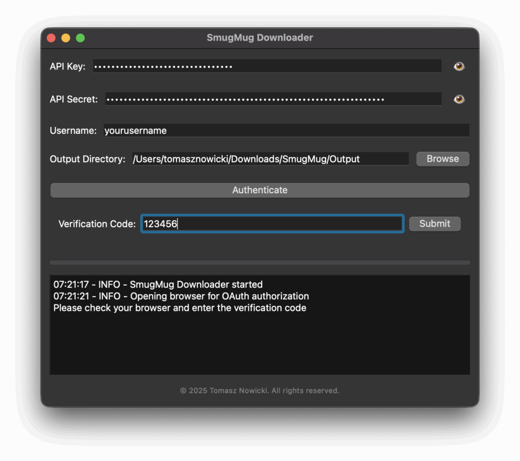 SmugMug Downloader - using the authentication code